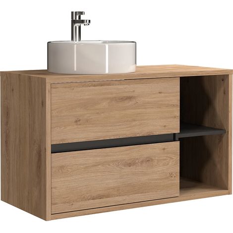 Mobile bagno sospeso con lavabo tondo Naturale 100 cm - PURNAL (1/5)