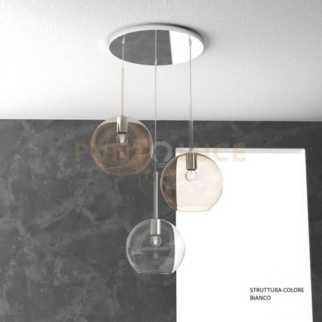 SOSP. BIANCO TONDA 3 LUCI VETRI TUTTI GRANDE (1 X TRASPARENTE + 2 X AMBRA) 1155BI-S3 TG-TA