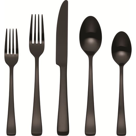 juegos de cubiertos de 20 piezas, de acero inoxidable con acabado negro satinado, servicio para 4 personas. (1/5)