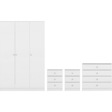 Denver 3 Door Wardrobe Bedroom Set - L40 x W175 x H112 cm - White Gloss