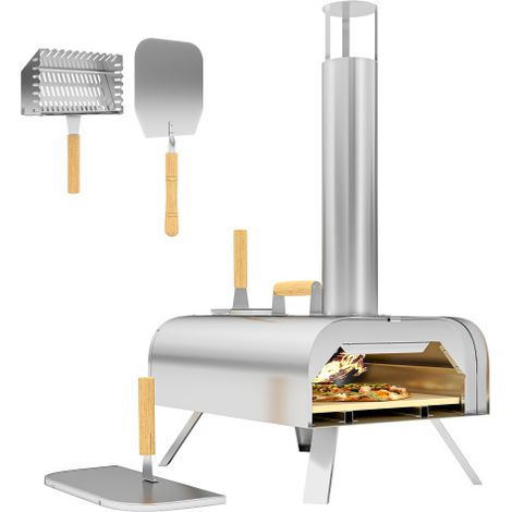 Portable Outdoor Pizza Oven with Wood Pellet, Stainless Steel, 12 Inch Pizza Stone, Foldable Legs and Chimney for Backyard Cooking