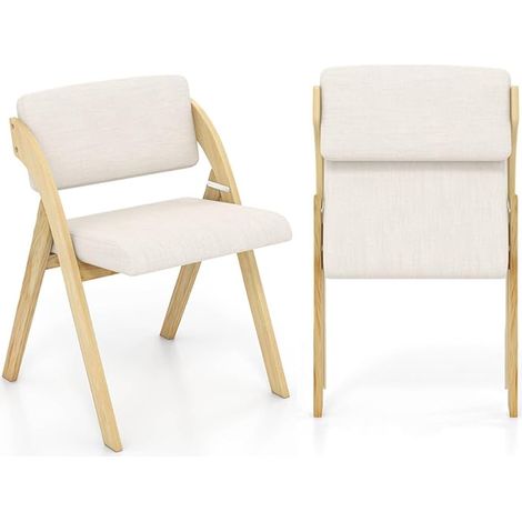 Set of 2 Dining Chairs Folding Kitchen Chair with Rubber Wood Legs (1/5)