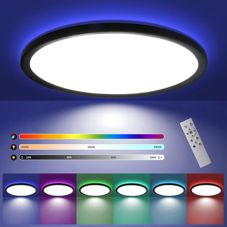 ZMH Plafonnier LED RGB Dimmable 28W, Lampe de plafond à changement de couleur avec télécommande 3000K-6500K, Lampe plate pour salon chambre salle de bain cuisine couloir, RGB+blanc froid+blanc chaud r