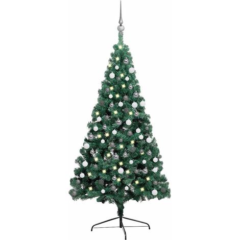 Künstlicher Halb-Weihnachtsbaum Beleuchtung Kugeln Grün 150 cm