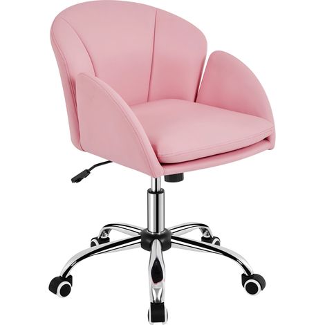 Yaheetech Sedia Poltroncina per Ufficio Ergonomica in Velluto Imbottita Altezza Regolabile Girevole Portata 136 kg Rosa