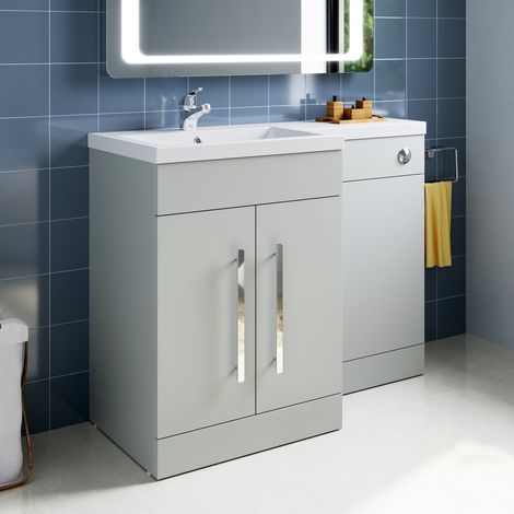 ELEGANT 1100mm L Shape Bathroom Vanity Sink Unit Furniture Storage, Left Hand Matte Grey Vanity unit + Resin Basin + Concealed Cistern (1/5)