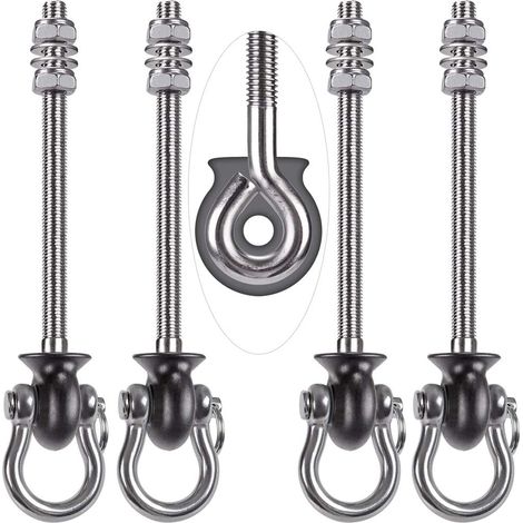 4pcs Mousqueton de Suspension pour Hamac, 24.5cm Kit de Montage Pivotant à 180° Ensemble de pour Aire de Jeux Intérieure/Extérieure, Chaise de Yoga, Sac de Frappe, 1500lbs (1/5)