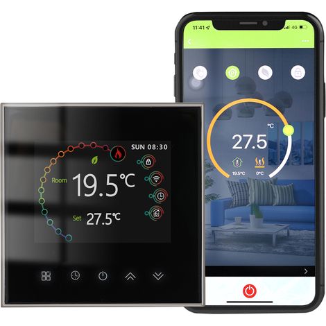 Thermostat intelligent Wi-Fi avec programmation hebdomadaire, commandes tactiles, application mobile et commande vocale, compatible avec Google Home, pour chauffage au sol électrique 16 A (1/5)