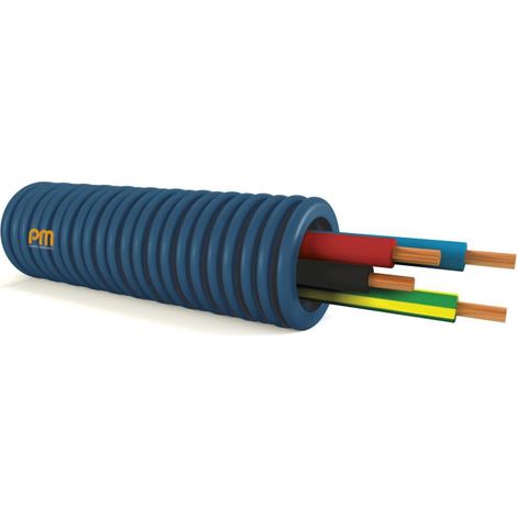 Gaine électrique préfilée ICT Ø20 – 4x1.5² – Couronne 100m – Couleurs bleu, rouge, noir, vert/jaune – Pour installations électriques – Pm Plastic Materials (1/4)