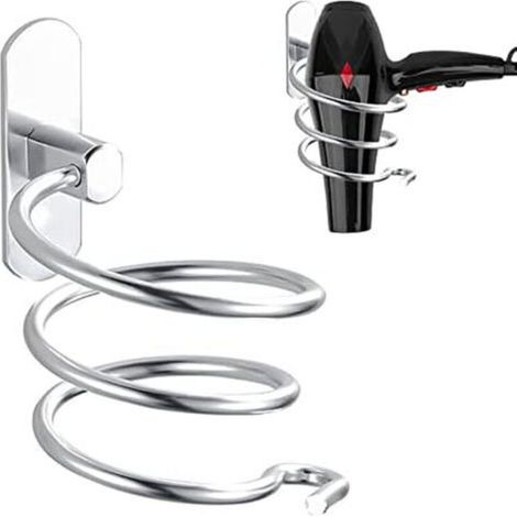 CSPARKV 9.3x12.5x11.5cm Porte Sèche Cheveux Forme de Spirale, Support Sèche Cheveux et de Lisseur Mural en Aluminium Fixation sans Perçage, Support de Câble pour Cuisine Salle de Bain Accessoires de