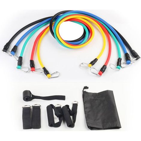 Widerstandsbänder – 5 Widerstandsstufen aus Naturlatex – mit rutschfesten Griffen und Türanker – für Heimtraining und Rehabilitation – 11-teiliges Set (1/5)