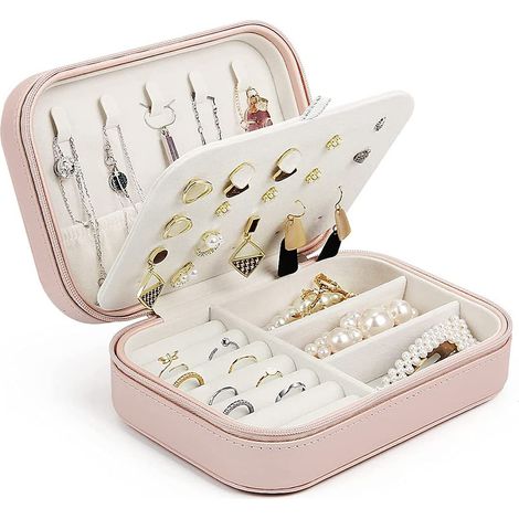 Boîte À Bijoux - Fermeture Éclair - Rangement Compact Pour Boucles D'oreilles Et Colliers - Idéale Pour Voyages Et Cadeaux - 1 Pièce (1/5)