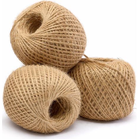 Lot 3 Ficelle Jute Naturel 2mm, 225m Total, Dévidage Intérieur, Jardinage, Emballage, Loisirs Créatifs (1/4)