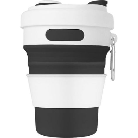 Tazza pieghevole Voyage, tazza in silicone pieghevole, tazza da caffè portatile, tazza in silicone pieghevole con coperchio (nera) (1/5)