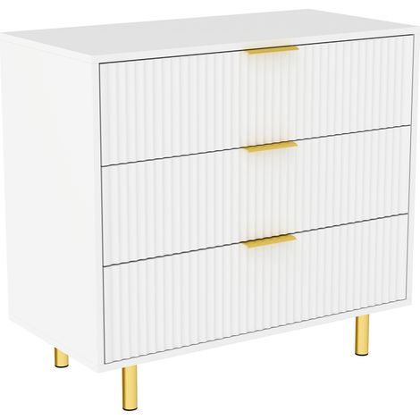 Comò a 3 cassetti bianco con maniglie e gambe dorate 80 x 40 x 72 cm (1/5)