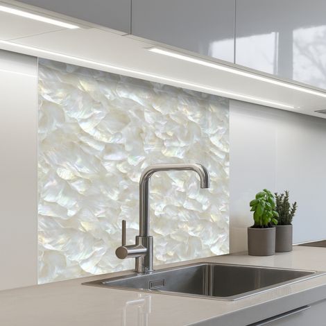 Kitchen Splashback Pearl Gloss - White - Shell 80x80 cm