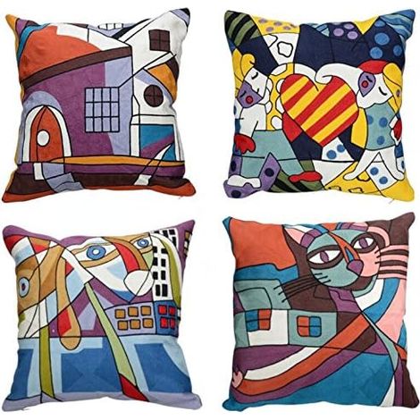 Fundas de cojín de 45 x 45 cm, conjunto decorativo para sofá y salón de estilo nórdico, confeccionado en algodón y lino bordados, ideal para dormitorios y decoración del hogar, con estampados abstract (1/5)