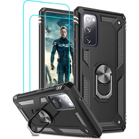 CUSTODIA PER SAMSUNG GALAXY S20 FE 5G NERA CON SUPPORTO 2X VETRO TEMPERATO (1/5)