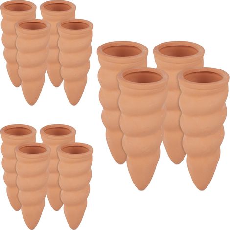 Relaxdays Clay Watering Cones, Set of 12, Plant Irrigation Kit, 1.5 L Bottles, HxD: 11.5 x 4.5 cm, Terracotta