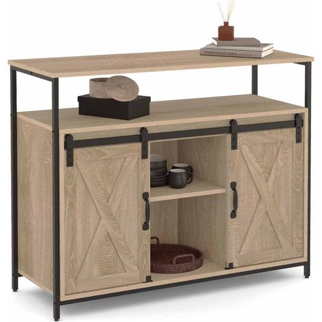 Sideboard mit 2 Schiebetüren Scheune 100 cm QUEBEC Industriedesign (1/5)