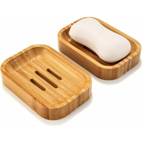 Lot de 2 Porte-Savon en Bambou en Bois Naturel pour Salle de Bain Cuisine Éponges Accessoires de Rangement (1/5)