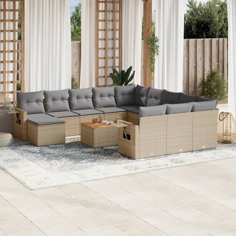 Set sofás de jardín con cojines 13 pzas ratán sintético beige vidaXL (1/5)