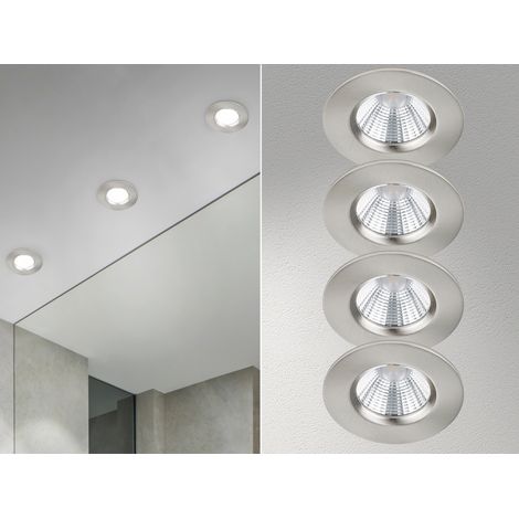 4er SET IP65 LED Deckeneinbaustrahler Silber matt rund, dimmbar, Ø 8,5cm (1/5)