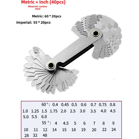 Calibre de filetage US Métrique + Anglais + Britannique + US, Gabarit de filetage pour nervures (40 pièces métriques + impériales) (1/5)