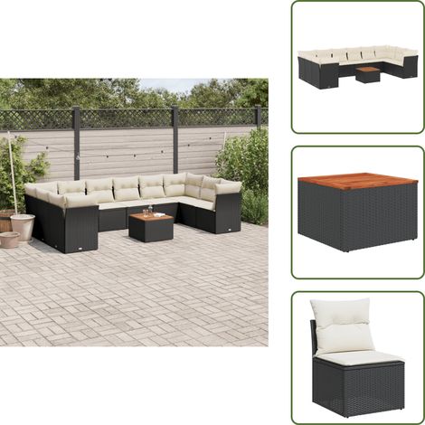 11-tlg. Garten-Sofagarnitur mit Kissen Schwarz Poly Rattan - Gartenmöbel Set - Outdoor Möbel - Rattan Sofa - Lounge Set - Esstisch (1/5)