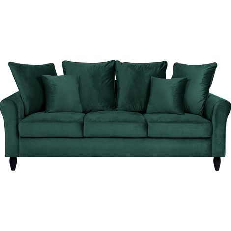 Sofá de terciopelo verde oscuro de madera maciza de 3 plazas cojines adicionales Bornholm
