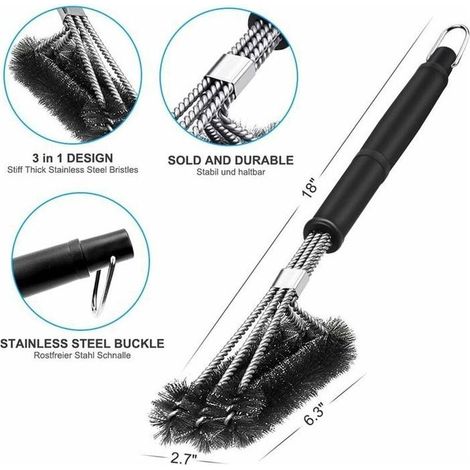Brush Barbecue, 3 In 1 Brush Cleaning Barbecue, Long Handle, Hair Stainless steel For Clean Quickly & Effectively (1/4)