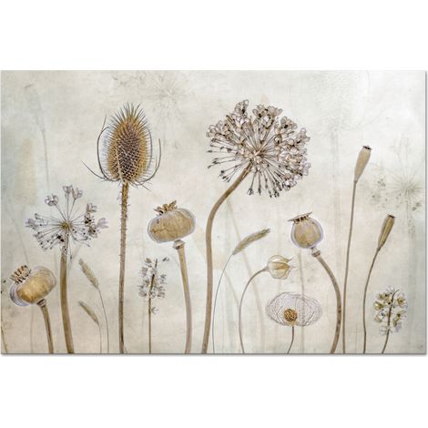 CRÉDENCE DE CUISINE Fleurs - Aquarelle - Nature morte - Marron - Vintage 60x40 (1/5)