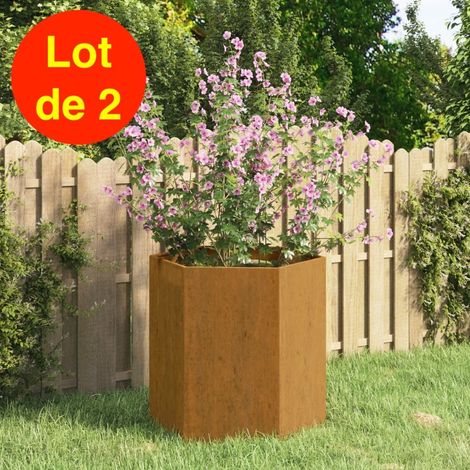 Lot de 2 Jardinières Acier Corten Hexagonale 40 X 40 X 45 cm. Aspect Rouille, Très tendance. Jardin, Patio, Balcon (1/5)
