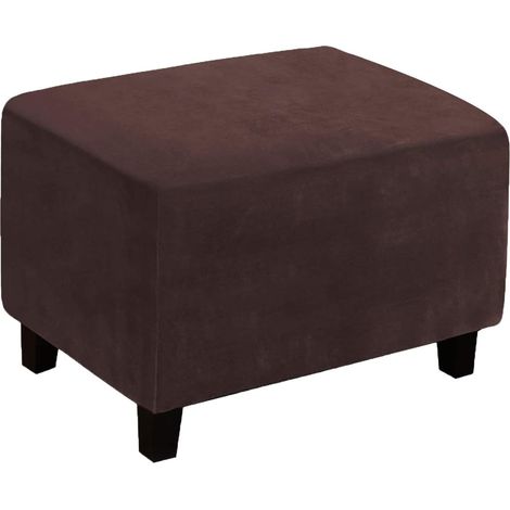 Protective cover for ottoman footstool, storage stool, furniture cover with non-slip elastic base for living room (L, brown) (1/5)