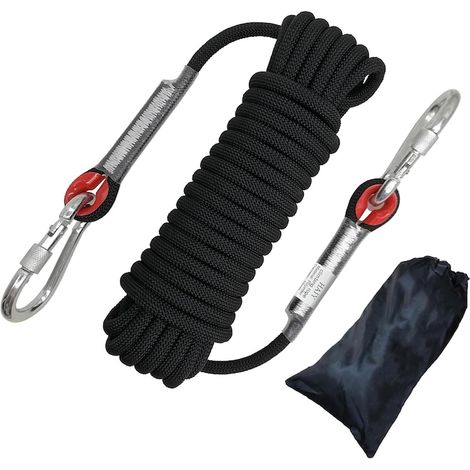 Corda da arrampicata, Axroad Mall, corda intrecciata, lunghezza 20 m, carico massimo 1100 kg, diametro 10 mm, con 2 ganci, utilizzabile per arrampicata all'aperto, soccorso antincendio, escursionismo, (1/5)