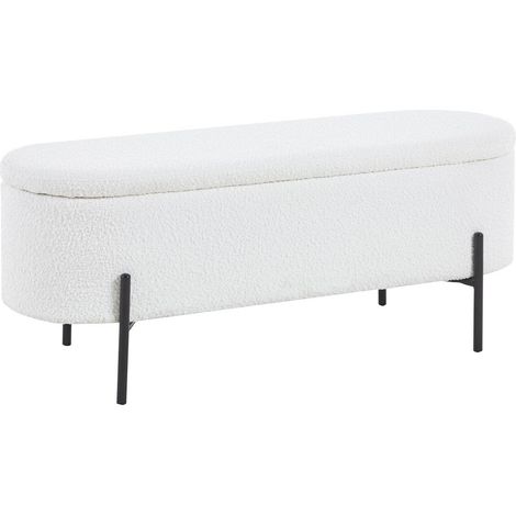 Banc de lit avec coffre de rangement en tissu bouclé blanc et métal noir H44 cm - PANGIVO (1/5)