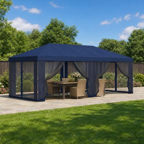 Teenpull – Pavillon Dach mit Seitenwänden 6 x 3 m Blau Polyester 190 (1/5)