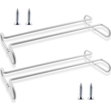2 Pièces Porte Verre à Vin en Métal, Support de Verre à Vin Sous Meuble, Porte Verres à Pied Suspendu, Porte Verre à Vin Avec Vis, Peut Stocker 2-4 Verres à Vin, pour Cuisines, Bars, Pubs (Blanc),