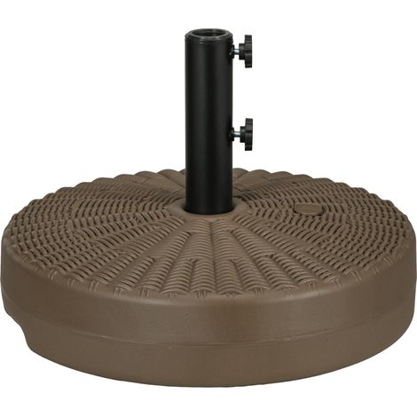 Base per Ombrellone con 2 Manopole Incorporate, in HDPE e Acciaio, Ø51x36 cm, Marrone e Nero