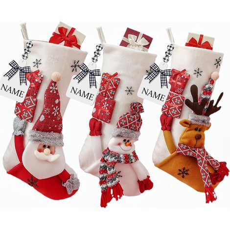 Calcetín navideño de 45 cm con peluche 3D de Papá Noel, muñeco de nieve y reno. Bolsa de regalo decorativa. (1/5)
