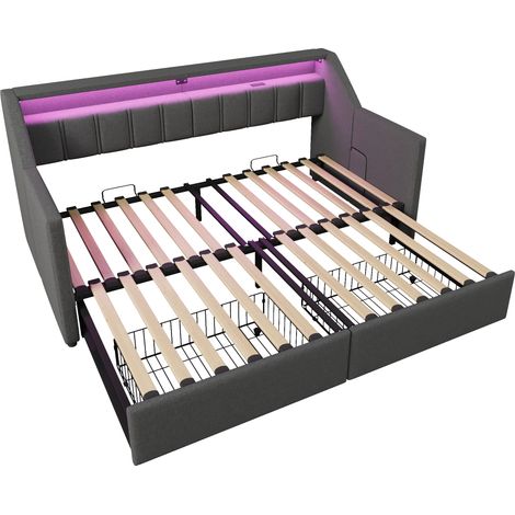 Letto da giorno convertibile 90 x 200 cm in lino grigio con USB, Type-C e LED HOMVRA (1/5)