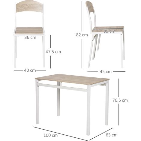 Ensemble de salle à manger 5 pièces, table et 4 chaises en MDF grain bois et métal, gris et blanc, pour salle à manger moderne (1/5)