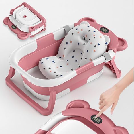Baignoire Pliable pour Chiens et Bébés avec Thermomètre, Tapis Antidérapant, Portable pour Voyage, Grande Baignoire Sécurisée et Confortable
