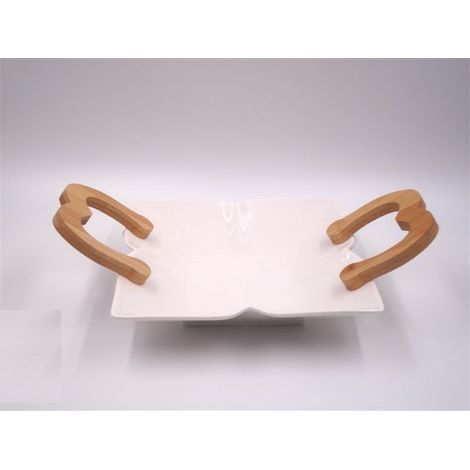 Vassoio in Porcellana Bianca con manici in legno 22 cm (1/2)