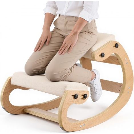 Ergonomischer Kniehocker mit Dicken, Integrierten Schaumstoffpolstern & Massivholzrahmen, Höheneinstellbarer Kniestuhl zur Entlastung von Nacken und Rücken, Ideal für Zuhause, Büro, Beige (1/5)