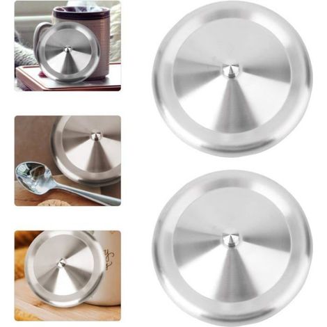 Couvercle - Acier Inoxydable - Pour Tasse Café Chope Bière Verre Vin - Diamètre 10 cm - Lot De 2 (1/5)