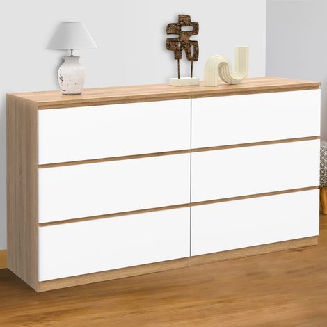 Arcón TOMI XXL 6 cajones 140 cm, acabado haya y blanco (1/5)
