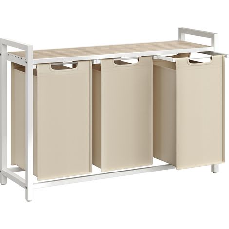 Panier à Linge 3 Compartiments 120 L, Étagère, Cadre en Métal (1/5)