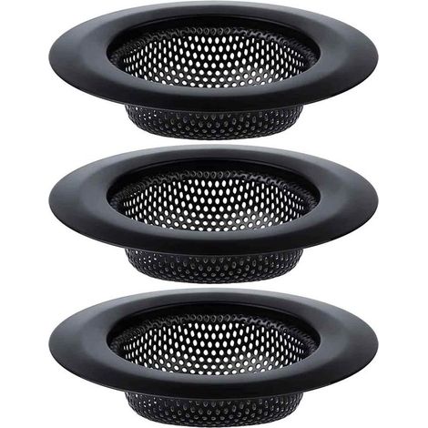 longziming - Ensemble de 3 crépines d'évier en acier inoxydable – Crépines noires pour évier – Filtres compatibles lave-vaisselle pour les résidus alimentaires – Durables et faciles à nettoyer (1/5)