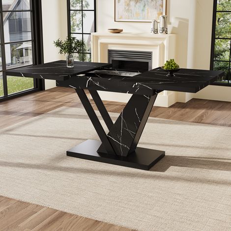 Ausziehbarer Esstisch 120-160x75x75.5 cm Schwarz in MDF und Metall mit Marmordekor und Teleskopschiene (1/5)
